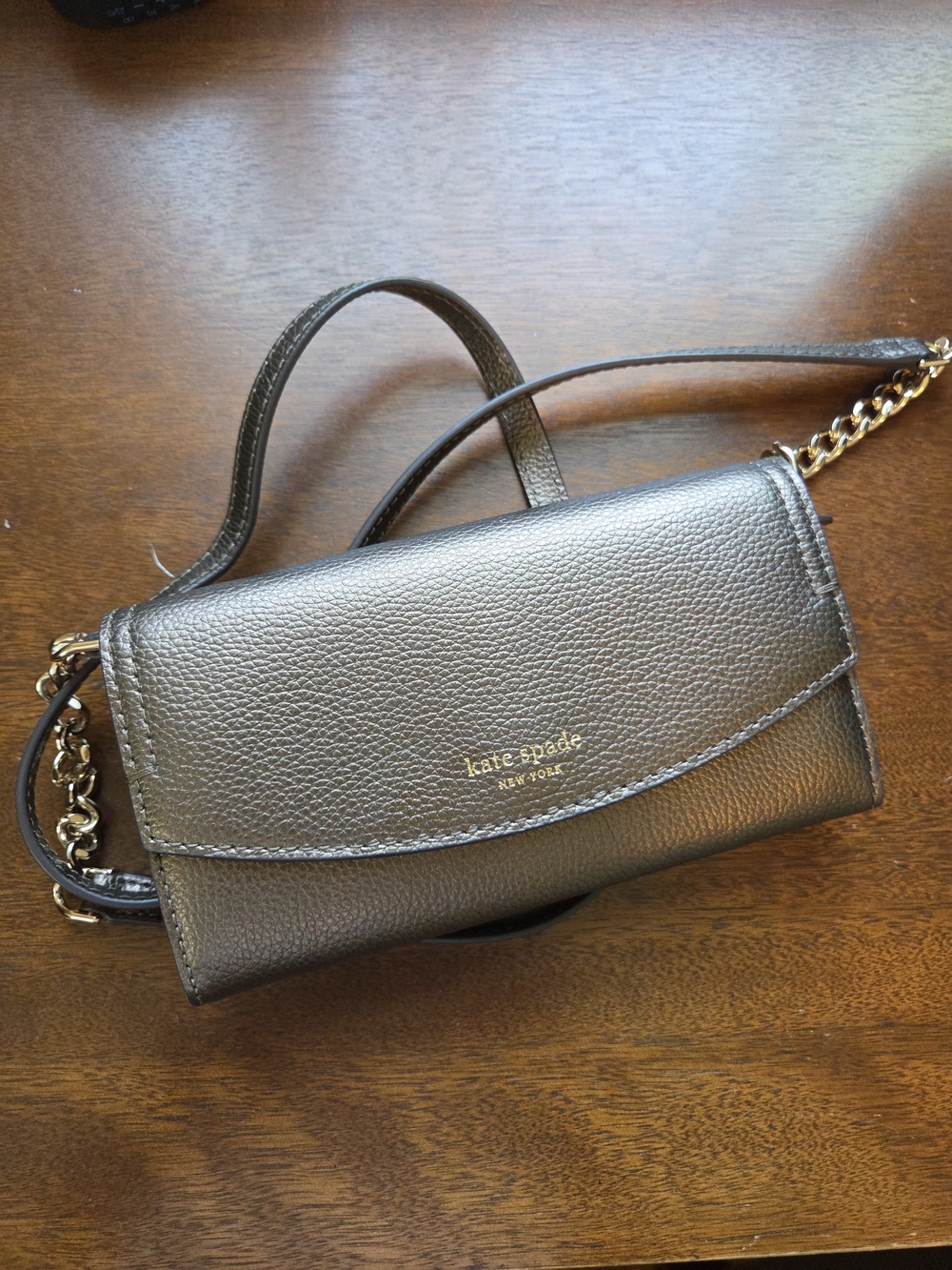kate spade copper/gold Pebbled Leather Chain Strap Crossbody Wallet